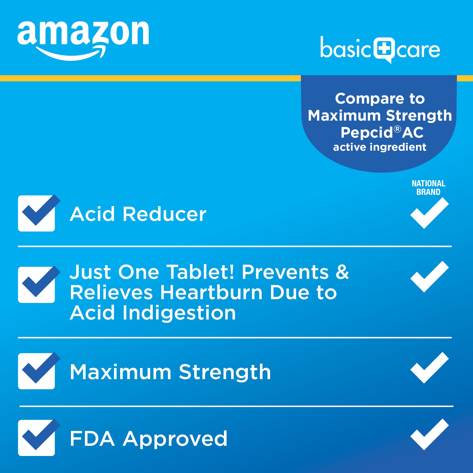 Amazon Basic Care Maximum Strength Famotidine Tablets 20 mg, Acid Reducer Pills for Heartburn Relief, 200 Count