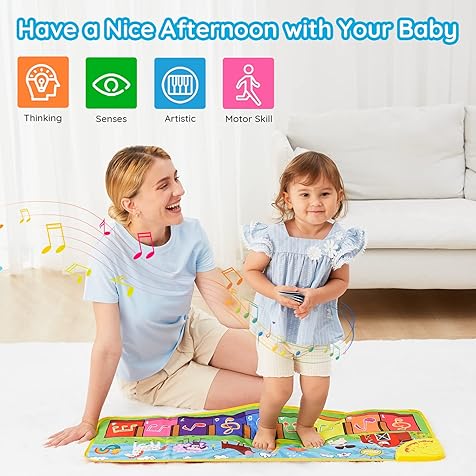 Baby Musical Mats with 25 Music Sounds, Musical Toys Child Floor Piano Keyboard Mat Carpet Animal Blanket Touch Playmat Early Education Toys for Baby Girls Boys Toddlers (1 to 5 Years Old)