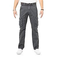 Men's Soft Casual Cotton Cargo Pants W/Deep Pockets & Belt for Work and Travel