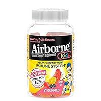 Airborne KIDS 500mg Vitamin C Gummies, Kids Immune Support Zinc Gummies with Powerful Antioxidants Vit C & E - 21 gummies, Assorted Fruit Flavor