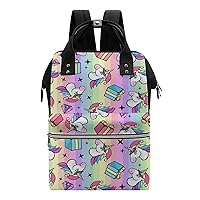 Christmas Fantastic Rainbow Unicorn Casual Travel Laptop Backpack Fashion Waterproof Bag Hiking Backpacks Black-Style