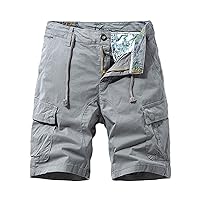 Men's Elastic Waist Cargo Shorts Lightweight Casual Twill Cotton Hiking Short Multi Pockets Loose Fit Short Pants Bottoms