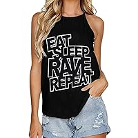 Eat Sleep Rave Repeat Women's Tank Top Sleeveless Crewneck Shirts Loose Fit Blouses Tee Top