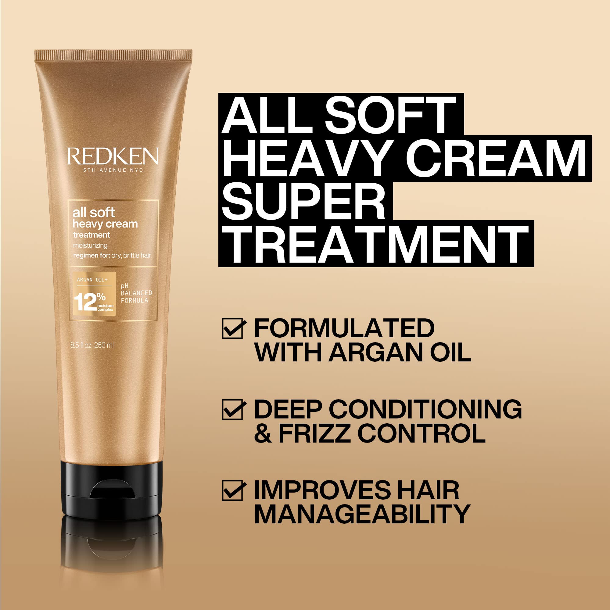 Redken All Soft Heavy Cream Treatment Mask | Deep Conditioner For Dry Hair | Deep Conditioning Hair Treatment For Smooth Hair | 8.5 Fl Oz