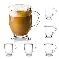  Glass Coffee Mugs Set of 6, Aoeoe 15 oz Large Coffee Mug, Wide  Mouth Glass Mugs, Mocha Hot Beverage Mugs, Clear Espresso Cups with Handle,  Glass Cup for Hot or Cold