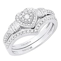 Dazzlingrock Collection 0.30 Carat Round & Baguette Diamond Heart Shaped Engagement Ring Set in 925 Sterling Silver