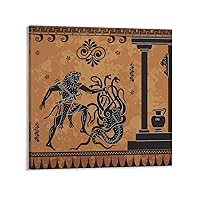 ESyem Posters Black Figures Pottery Ancient Warriors And Monsters Art Poster Canvas Painting Posters And Prints Wall Art Pictures for Living Room Bedroom Decor 16x16inch(40x40cm) Frame-style