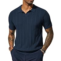 PJ PAUL JONES Mens Polo Shirts Textured Knit V-Neck Golf Polo Shirts