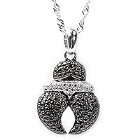 925 Silver Black Diamond Accent Beetle Pendant Necklace