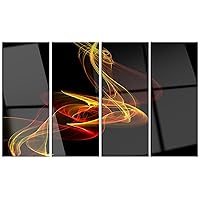MT14161-271 Red Yellow Twisted Waves Fractal Large Abstract Glossy Metal Wall Art, 48x28