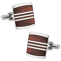 Reclaimed Recycled Wood Cufflinks with Presentation Gift Box Handcrafted Wooden Three Striped Square Cuff Links Mens Business Anniversary Storage Travel Cufflinks Gift Box for Men