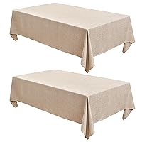 Fitable Linen Textured Beige Tablecloths 2 Pack, Faux Burlap Rectangle Table Clothes for 6 Foot Tables, Rustic Wrinkle-Proof Table Covers for Wedding, Party, Farmhouse, Banquet (54 x 108 Inch)