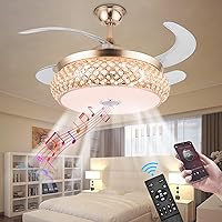 42 Inch Retractable Invisible Ceiling Fan with Light and Bluetooth Speaker, Modern Bluetooth Fan Chandelier with Remote Control 3 Color Change 36W LED