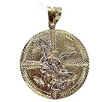 14k Yellow Gold St Michael Arc Angel Pendant, Medallion Charm Pendant, Solid Gold San Michael Saint Miguel Religious Pendant- 33.31 Grams