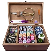 Sewing Kit Wooden Box with Cute Sewing Accessories Hand Sewing Kit for Kids Girls Beginners Adults Students Vintage Repair Kit