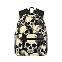 Skull Skeleton Print Backpack For Women Men, Laptop Bookbag,Lightweight Casual Travel Daypack