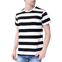 Funny World Men's Cotton Striped T-Shirt Crew Neck Short Sleeves Basic Casual Top