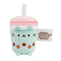 Pusheen Boba Tea Cup Plush Cat Stuffed Animal for Ages 8 and Up, Green/Pink, 6”