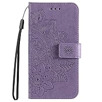 Wallet Case Compatible with Oppo Realme 7i, Embossed Flower Petal PU Leather Flip Folio Shockproof Cover for Realme 7i (Purple)