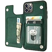 iPhone 11 Pro Max Wallet Case with Card Holder, PU Leather Kickstand Card Slots Case,Double Magnetic Clasp and Durable Shockproof Cover for iPhone 11 Pro Max 6.5 Inch (Green)