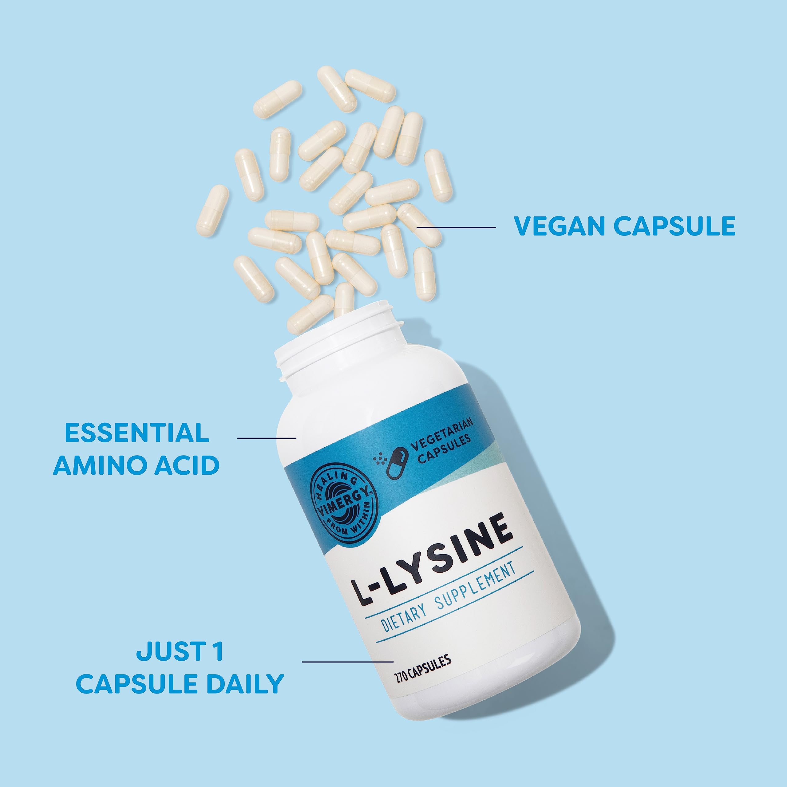 Vimergy L-Lysine 500MG Capsules, 270 Servings – Essential Amino Acid – Supports Immune System, Healthy Skin, Muscles, Bone & Tissue – Vegetarian, Non-GMO, No Gluten, Kosher (270 Count)