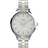 Timex Women's Peyton 36mm Watch – Silver-Tone Case White Dial with Two-Tone Stainless Steel Bracelet