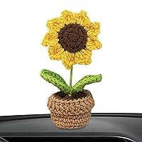 Crochet Potted Flowers Car OrnamentsSmall Artificial Flower Pot Knitted Sunflower Pot Car Accessories Home Office Desk Decor, Crochet Flowers