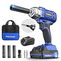 PULITUO Cordless Impact Wrench 1/2 Inch, 20V Electric Power Impact Gun Lightweight Design, 2000 In-Lbs High Torque，3600 BPM, 1 Hours Fast Charger, with Tools Bag