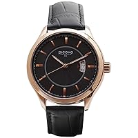 PICONO Royal Monarch Time and Date Water Resistant Analog Quartz Watch - No. 1305 (Rose Gold/Black)