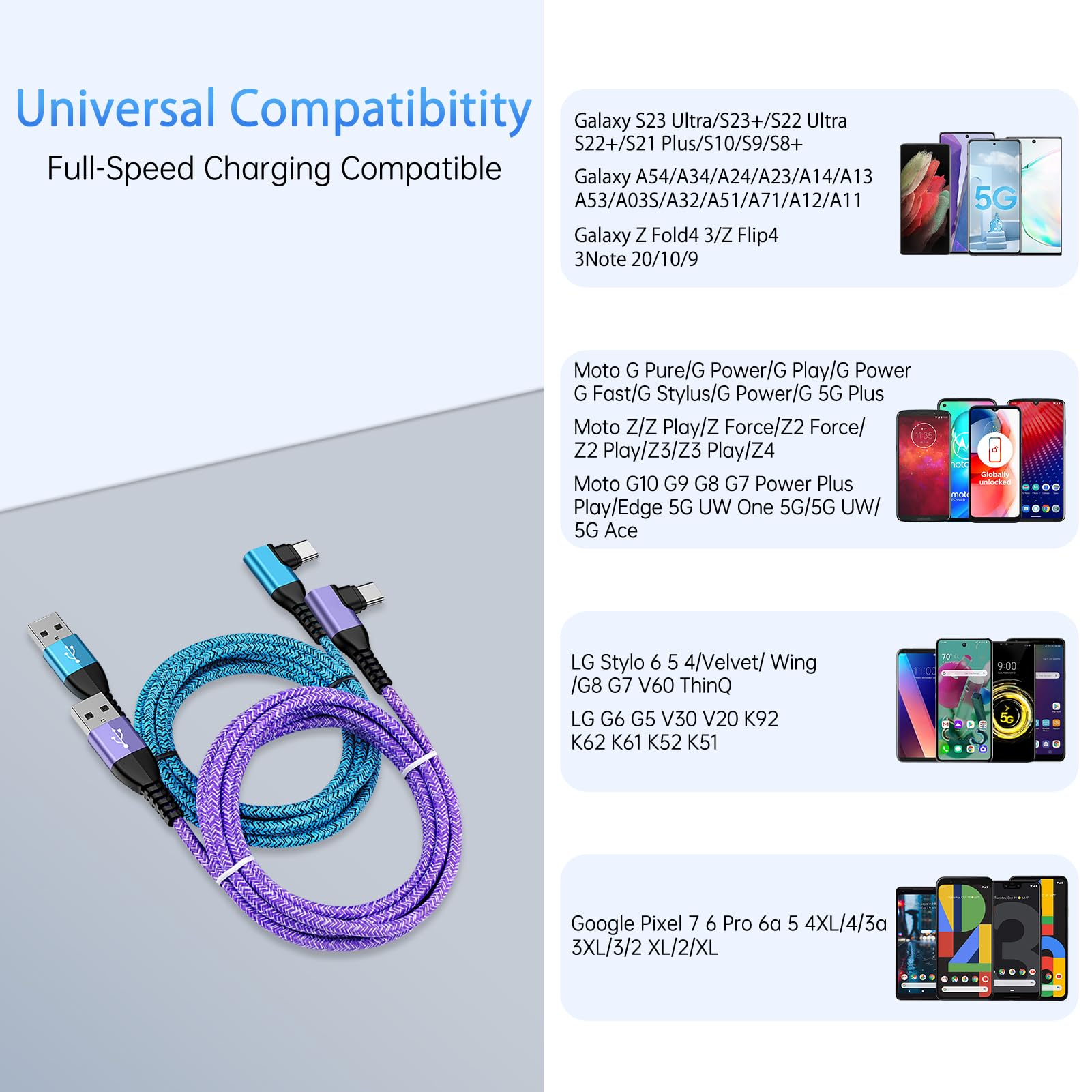Car Android Auto USB C Cable Right Angle Type C Fast Charger C Cord USB A to USB C Charger Cable 90 Degree Fast Charging for Samsung Galaxy A23/A54/A14/A53/A13/A03S/A24/A34/S23 Ultra/S22 Ultra/S21/S10