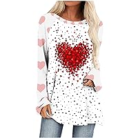 Blouses for Women Dressy Valentines Fashion Long Sleeve Loose Shirts Heart Print Tunic Tops to Wear with Leggings