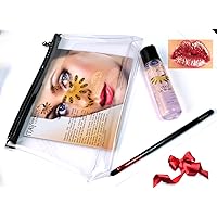 Mica & Glitter Lip Sealant+Makeup Brush+Airplane Travel Cosmetic Bag(Bundle of 3 Items) (Red)