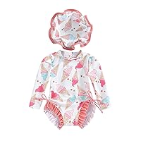Toddler Baby Girl Swimsuit One-Piece Long Sleeve Ruffle Floral Print Rash Guard Zipper Bathing Suit
