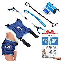 Total Hip Replacement Recovery Kit - 5 PCS Set - Hip Ice Pack, Leg Lifter, Shoehorn for Seniors, Reacher Grabber with Ergonomic Handle and Sock Aid