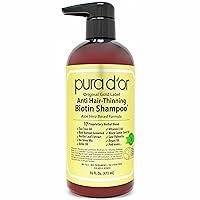 PURA D'OR Original Gold Label Anti-Thinning Biotin Shampoo Natural Earthy Scent,Clinically Tested Proven Results,Herbal DHT Blocker Hair Thickening Products For Women & Men,Color Treated Hair,16oz