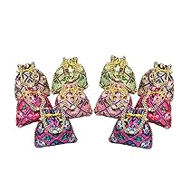 (Pack of 10) Patola Silk Multicolor Drawstring Gift Bags for Traditional Indian Festival Housewarming Pooja Wedding Haldi Baby Shower Indian Return gifts Saree/Dhoti/Newborn ceremony