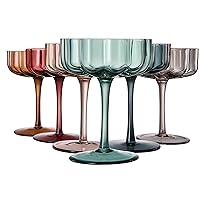 Flower Vintage Wavy Glass Coupes Martini, Champagne & Cocktail Coupes - Set of 6 - Muted Colors 7oz Colorful Cocktail Glasses Ripple & Champagne Glasses, Prosecco, Mimosa Glassware Copyright Design