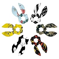 6 Packs Hair Scrunchies for Women, American Flag with Rough Grunge Distressed Soft Rabbit Bunny Ears Bowknot Hair Ties, Adorable Bow Scrunchies for Thick Hair, Hair Accessories