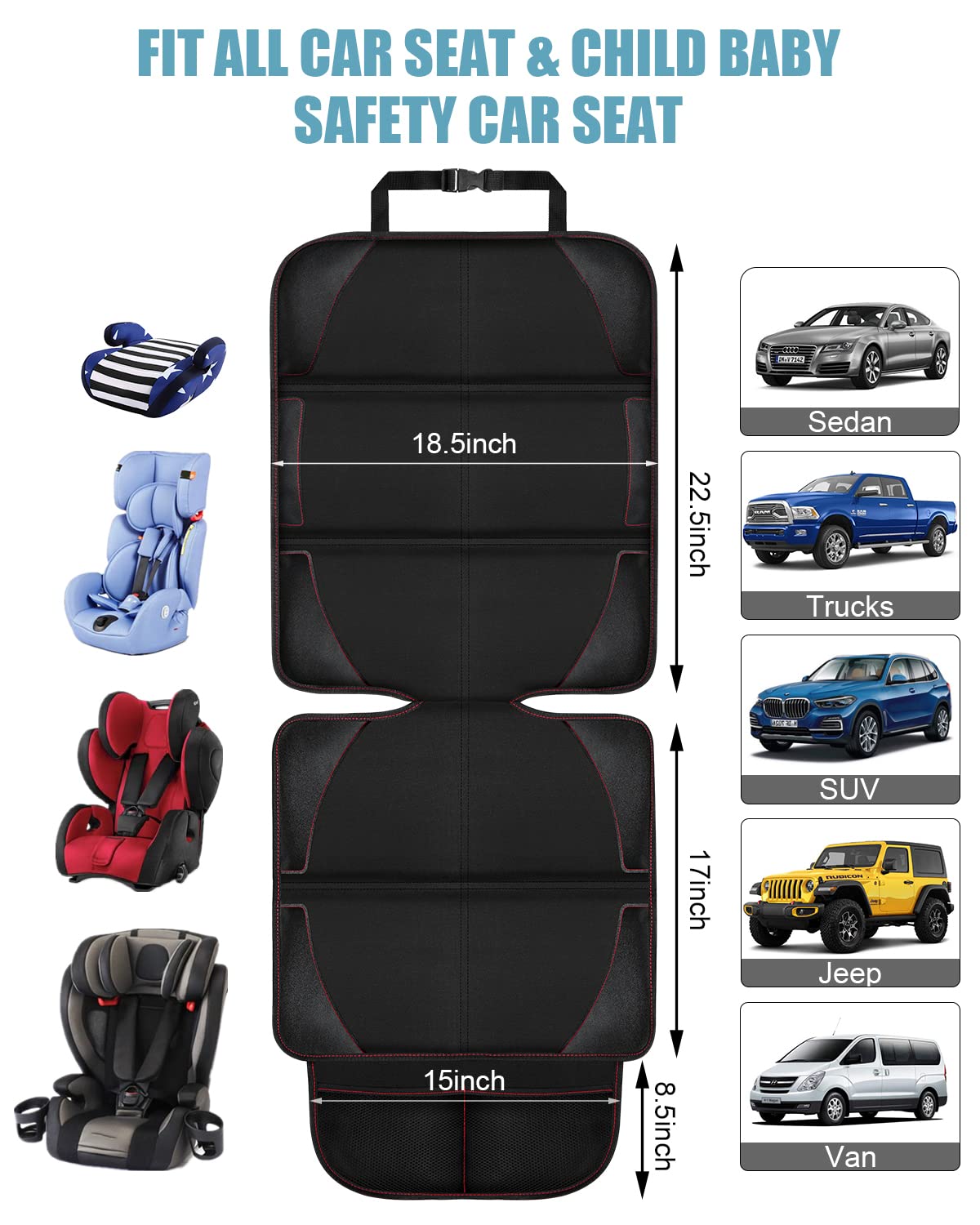 JVXYUIEH Car Seat Protector, 2 Pack Car Seat Protectors for Baby Car Seat with 2 Mesh Storage Pockets & Waterproof Durable 600D Fabric Auto Carseat Protector Non-Slip Backing with Child Pet Carseat