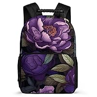 Purple Peony Floral 16 Inch Backpack Laptop Backpack Shoulder Bag Daypack with Adjustable Strap for Casual Travel