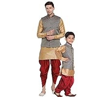 Baap Beta Gold Ethnic Jacket Kurta and Dhoti Pant Set (Man-36 Size/Boy-6-12 Months)