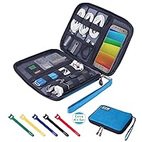 Travel Cable Organizer Bag Waterproof Portable Electronic Accessories Organizer for USB Cable Cord Phone Charger Headset Wire SD Card with 5pcs Cable Ties(Blue)