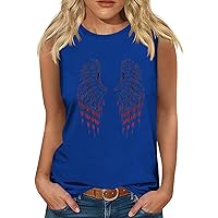 Funny American Flag Angel Wings Print Tank Tops Women 4th of July Patriotic Shirt Summer Casual Sleeveless Pullover