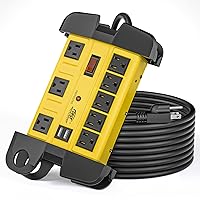 Heavy Duty Power Strip Surge Protector with USB,CRST Metal Power Strip with 2 USB 15 A 1875W, 15-Foot Long Cord 1350 Joules for Home, Kitchen, Office, School, ETL Listed… Yellow