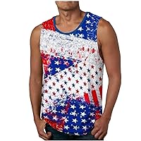 Men’s Beach Tank Top American Flag Stars Stripes Sleeveless Tee Shirts 4th of July Patriotic Crewneck Pullover Tees