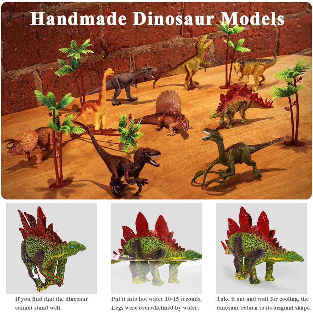 TEMI Dinosaur Toys for Kids 3-5 with Play Mat & Trees, Realistic Jurassic Dinosaur Figures to Create a Dino World Includes T-rex, Triceratops, Velociraptor, Gift for Toddlers Boys & Girls 2 3 4 5 6 7