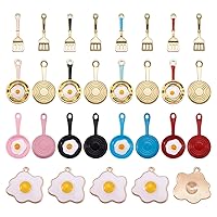 PandaHall 30pcs Assorted Food Pendant Charms Frying Pan with Egg Enamel Charm Cooking Spatula Poached Egg Cartoon Charms for Earring Bracelet Necklace Jewelry Making