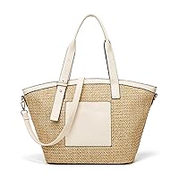 Women's Straw Tote Bag Large Shoulder Bag Simple Top Handle Satchel Bag Summer Beach Crossbody Travel Handbag Purse