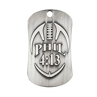 Shields of Strength Football Antique Silver Finish Dog Tag Necklace-Phil 4:13