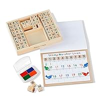 Melissa & Doug Deluxe Letters and Numbers Wooden Stamp Set ABCs 123s With Activity Book, 4-Color Stamp Pad - FSC Certified